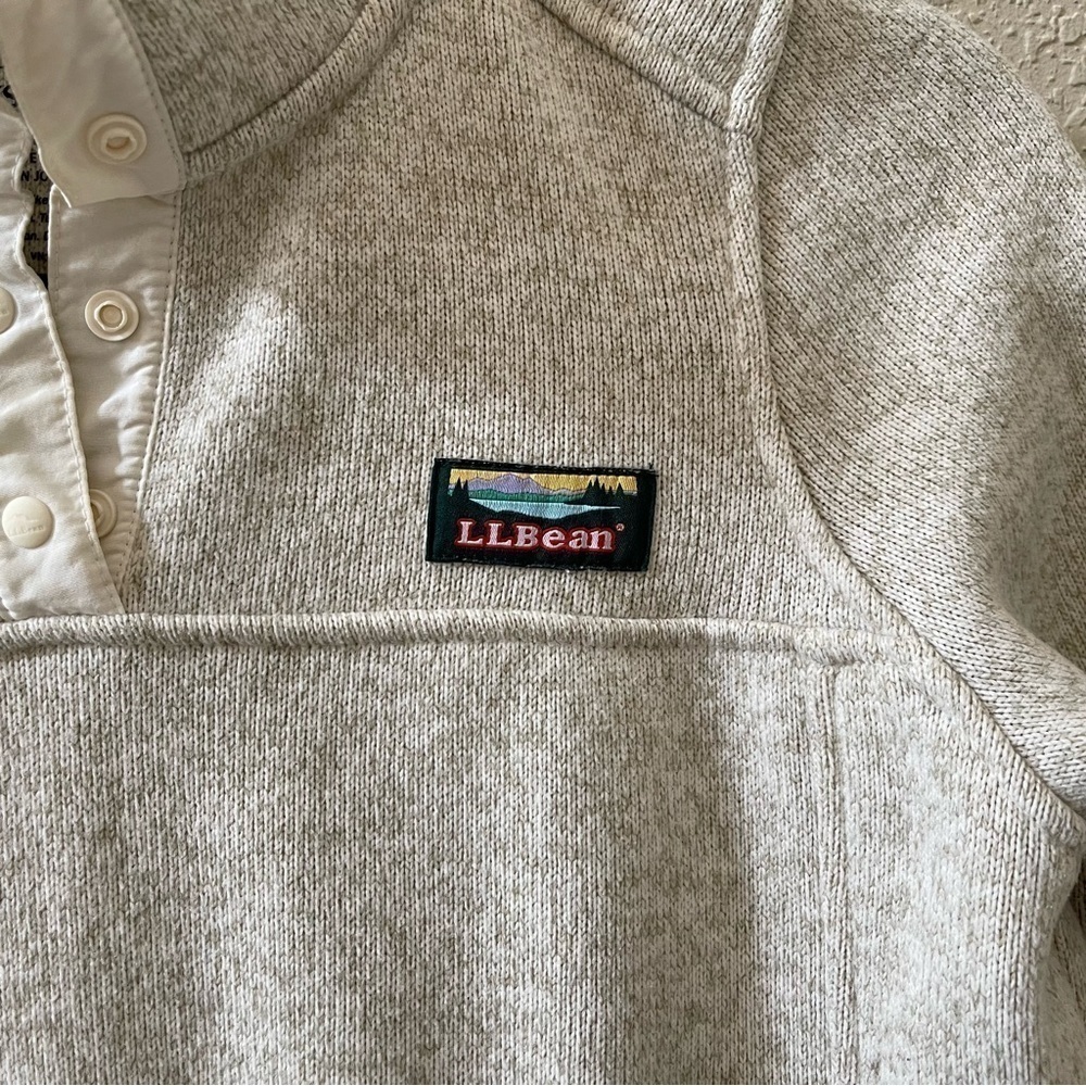 L. L. Bean Sweater Fleece Pullover Top Snap Button Casual Cozy Outdoor Cream XSP - Picture 10 of 13